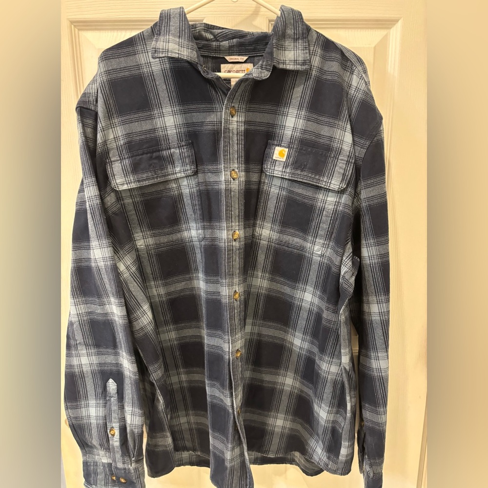 Carhartt Men's‎ Navy Checkered Flannel Button Down Shirt